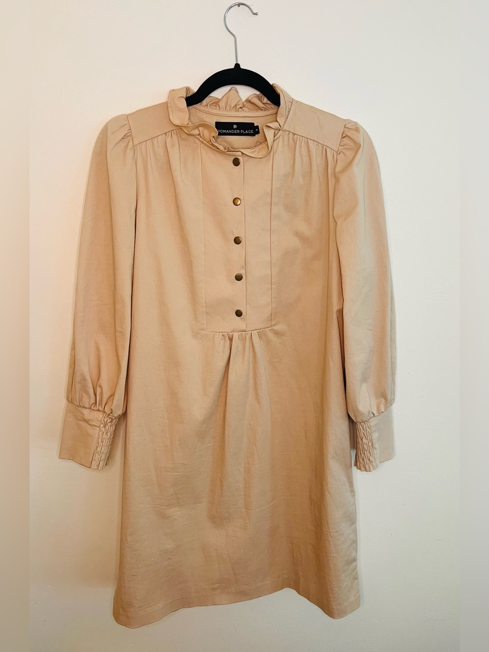 Tuckernuck Pomander Place Beige Long-Sleeve Button-Placket Dress